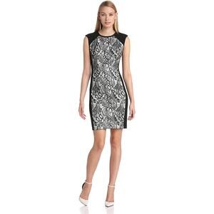 Trina Turk Womens Dress Size 4 Black White Lace Inset Column Sheath NEW